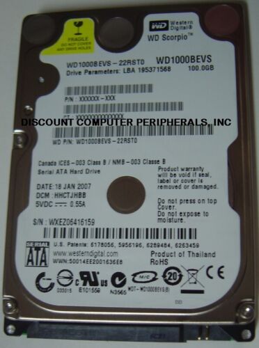 NEW 100GB WD WD1000BEVS SATA 2.5 inch 9.5MM Hard Drive New Old Stock USA Seller