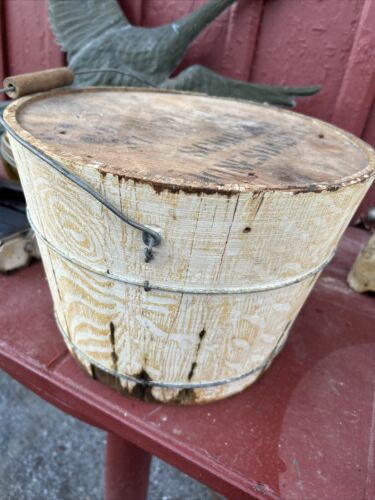 GENUINE Antique Primitive Sap Maple Syrup Wood Bucket Handle WRITING  13×9.5