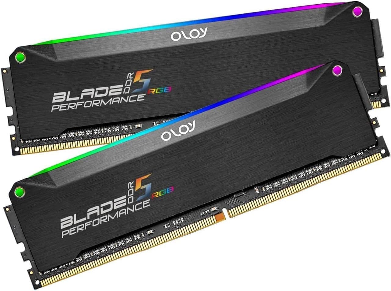 OLOy DDR5 RAM 64GB (2x32GB) Black Hairline Blade RGB 6400 MHz CL32 1.35V Gaming UDIMM (MD5U3264321BRKDA)