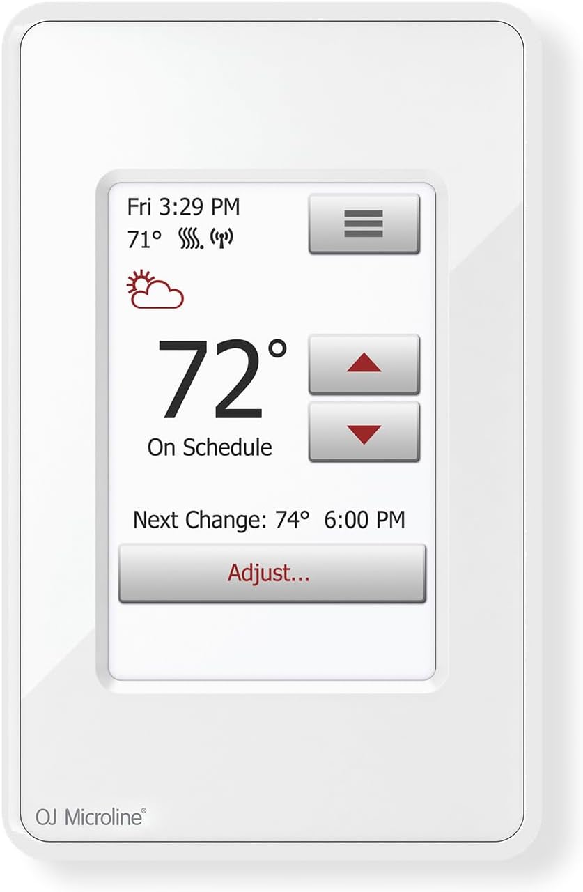 OJ Microline Thermostat with Built-in GFCI UWG4-4999. WiFi Touch Screen Programmable Thermostat for Electric Radiant Floor Heating System, Dual Sensing and Dual Voltage Capabilities, Plus Floor Sensor