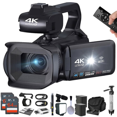 4K Video Camera Camcorder with 18X Digital Zoom 64MP Digital Camera Recorder