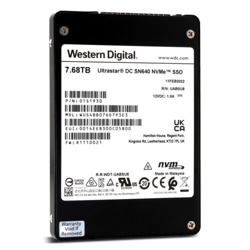 New Sealed Western Digital Ultrastar DC SN640 7.68TB, 2.5”, NVME Internal SSD