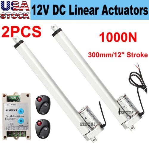 2PCS 14mm/s 12″ Linear Actuators &Wireless Controller 220lbs Heavy Duty Car Sofa