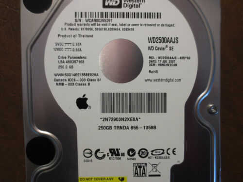 WD WD2500AAJS-40RYA0 DCM:HBNCHV2CAN Apple#655-1358B 250gb 3.5″ Sata Hard Drive