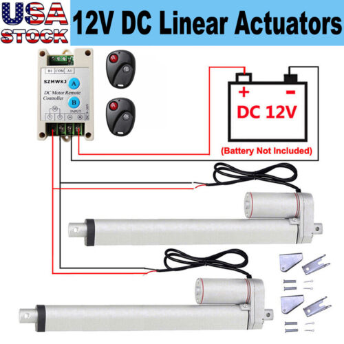 2 Dual DC12V Heavy Duty Linear Actuator +Positive Inversion Controller +Brackets