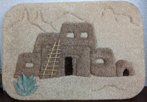 Vintage Southwestern Sculpted Carpet Art Fiber Adobe Pueblo House Wall Hanging