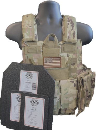 Multicam Tactical Vest Plate Carrier W/ Plates- 2 10×12 curved Front/back &Sides