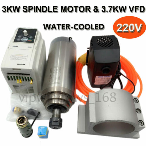 3KW Spindle Motor ER20 Water-cooling 220V 24000rpm 400HZ&VFD Inverter&Bracket