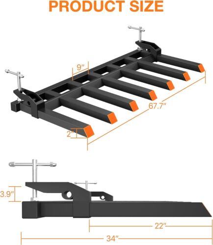 Clamp on Debris Forks 68″ Bucket 5400 LBS Capacity Pallet Fork Bucket Attachment