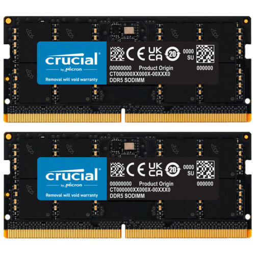 Crucial DDR5 32GB (2X 16GB) 5600 PC5-44800 SODIMM Laptop Memory CT2K16G56C46S5