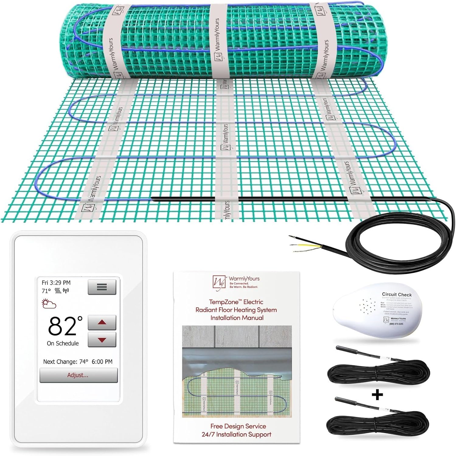 WarmlyYours 45 sqft (120V) Electric Radiant Floor Heating System Mat Kit with Underfloor Heated Mat, WiFi Programmable Thermostat, Floor Sensor, and Circuit Tester