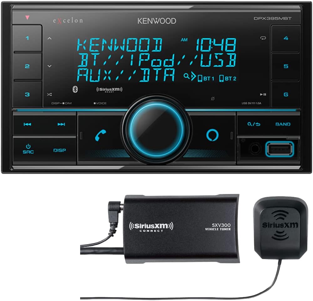 KENWOOD DPX395MBT Double DIN in-Dash Digital Media Receiver with Bluetooth (Does not Play CDs), Mechless Car Stereo Receiver, Amazon Alexa Ready – Black, Plus SXV300V1 SiriusXM Tuner (Renewed)