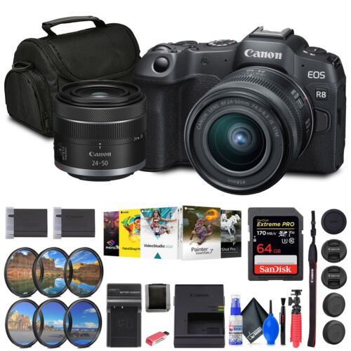 Canon EOS R8 Mirrorless Camera with RF 24-50mm Lens + 64GB Card + Bag + Charger