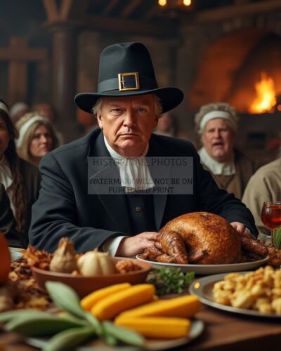 PRESIDENT DONALD TRUMP AS AMERICAN PILGRIM SETTLER THANKSGIVING 8X10 AI PHOTO