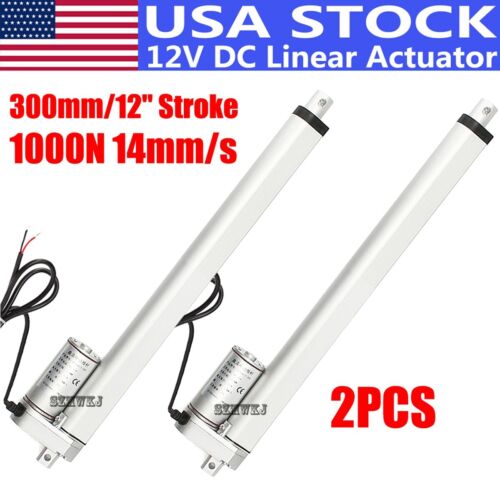 2 Set 1000N 12″ Stroke Linear Actuators 220 Pound Max Lift 12V Electric Motor SJ