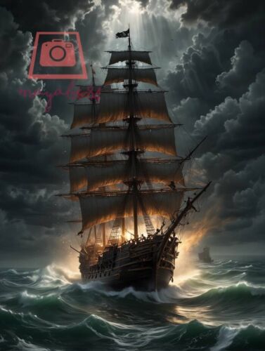 Digital Image Picture Wallpaper Background Desktop AI Art 2 x Ship in Storm