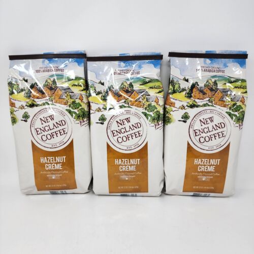 New England Coffee Hazelnut Creme Medium Roast Ground Coffee 22oz Bag (3 Pack)