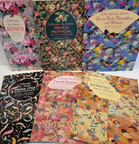 Lot Of 6 Giftwraps by Artists: Wrapping Paper French Flowers Kimono Vienna More