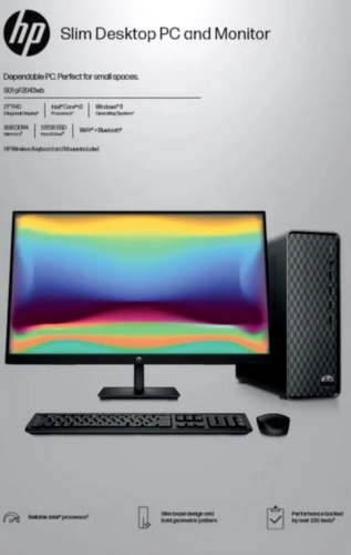 New HP S01 Slim Desktop PC & 27″ Monitor 12th Gen Core i3 4.30ghz 16GB 512GB SSD