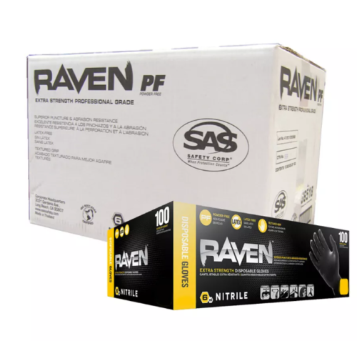 SAS Raven Powder-Free Black Nitrile Gloves CASE (10 BOXES)