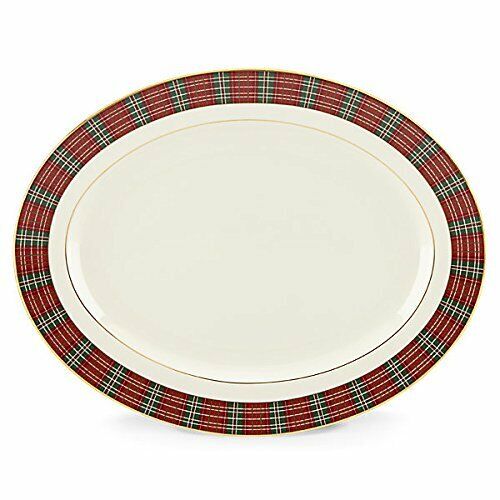 Lenox Winter Greetings Plaid Oval Platter Bone China #853793