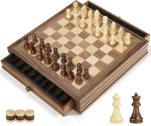 12.8″ Cl… Magnetic Chess Checkers Board Sets With 2 Built-In Storage Drawers