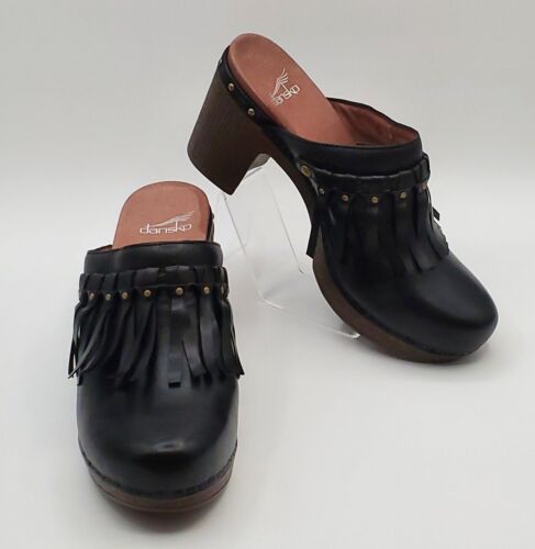 Dansko Clogs Shoes Womens 7.5 EU 38 Black Leather Deni Mule Slip On 3″ Platform