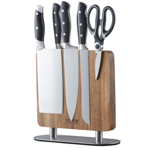 VEVOR 10″ Magnetic Knife Block Storage Knife Holder Stand Acacia Wood Kitchen