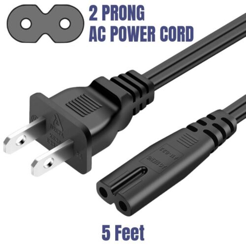 AC Power Cord 2 Prong Cable for PS 5 4 3 2 Slim XBOX PC Laptop PSV Monitor TV