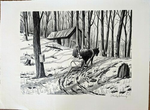 Philip Cheney Lithograph, “Bringing in the Sap” 1939, Pencil Signed