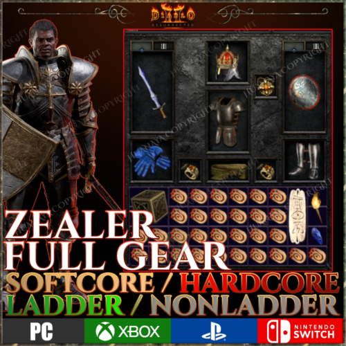 PC PS4 PS5 XBOX SWITCH  ZEALER PALADIN FULL SET  D2R DIABLO 2 RESURRECTED