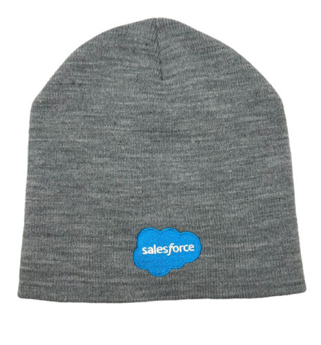 SalesForce Embroidered Logo Beanie Stocking Cap Light Gray Acrylic One Size USA