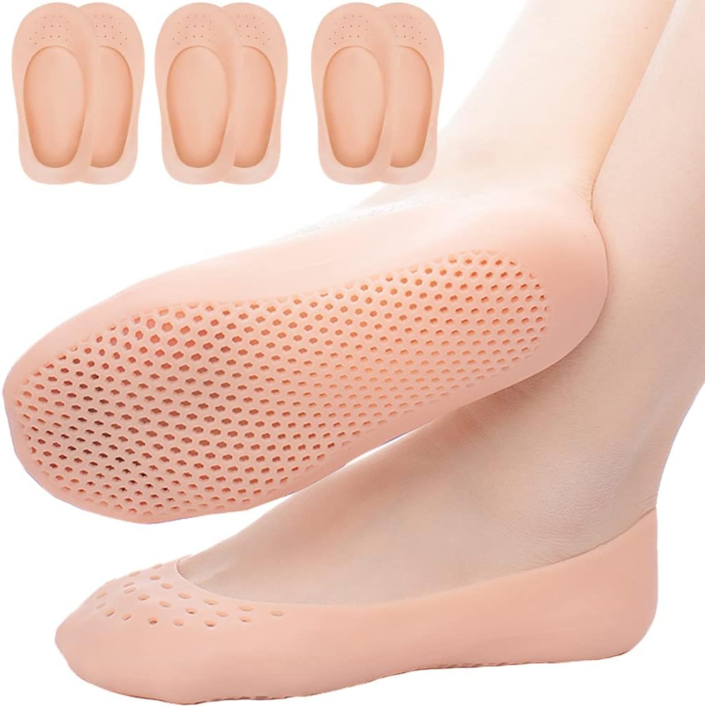 Moisturizing Socks 3 Pairs Soft Breathable Spa Repairing and Softening Dry Cracked Feet Skins Ventilate Style (Beige Size 9-12)