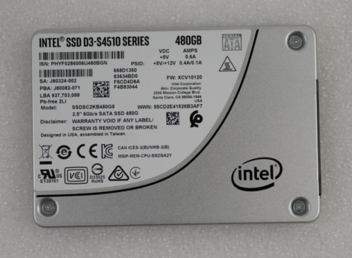 Intel D3-S4510 SSDSC2KB480G8 480GB 6G SATA 2.5″ Solid State Drive *94% HEALTH*