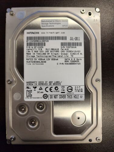 Hitachi 0F12456 UltraStar 3TB SATA 6Gb/s 7200 RPM 64MB Cache 3.5″ Hard Drive