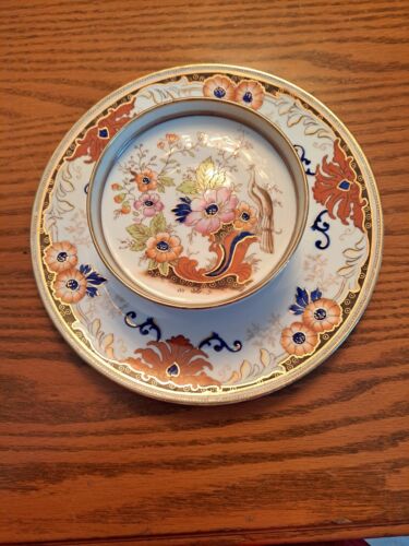 Nippon Hand Painted Ornate Peacock Floral Pattern Gold Trim Chip & Dip Platter