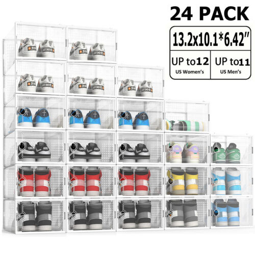 XL 24Pcs Clear Shoe Storage Box Magnetic Sneaker Case Organizer for Air Jordan