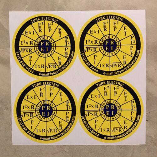 4X Ohm’s Law Stickers For Use With NEC Code Book