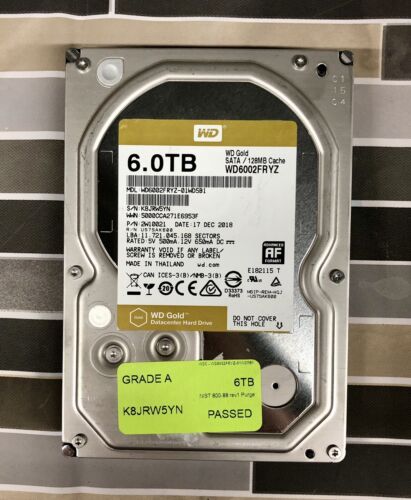 WD GOLD 6TB 3.5″ 7200 RPM SATA III 128 MB Cache TESTED/GRADE A  —  OHIO