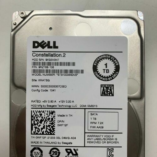 Dell Constellation.2 ST91000640NS-0WF12F 1TB 7.2K RPM SATA 2.5″ Server HDD