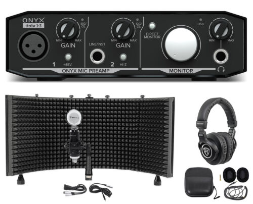 Mackie Onyx Artist 1.2 2×2 USB Recording Interface+Studio Mic+Headphones+Shield