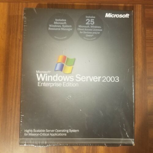 NEW SEALED Microsoft Windows Server 2003 Enterprise x86 25 CAL RETAIL P72-00001