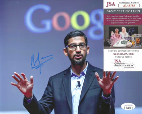 Sundar Pichai Signed 8×10 Photo w/ JSA COA #AL48785 Google Alphabet CEO