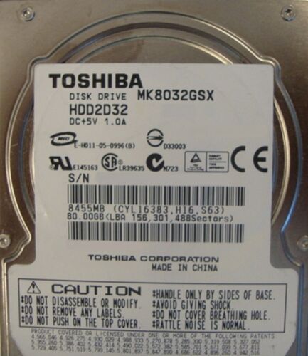 10 pc. lot Toshiba MK8032GSX 2.5″ 80gb 5400rpm Sata (DOD tested & Wiped)