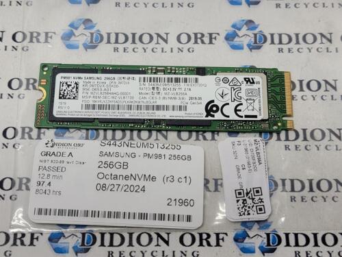 SAMSUNG PM981 256GB M.2 NVMe SSD MZ-VLB256A, DP/N 0M7DVX, Grade A, SKU 3274