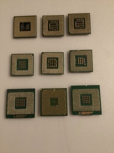 LOT OF NINE ASSORTED CPU PROCESSOR CHIPS INTEL, AMD, PREOWNED, CONDITION UNKNOWN