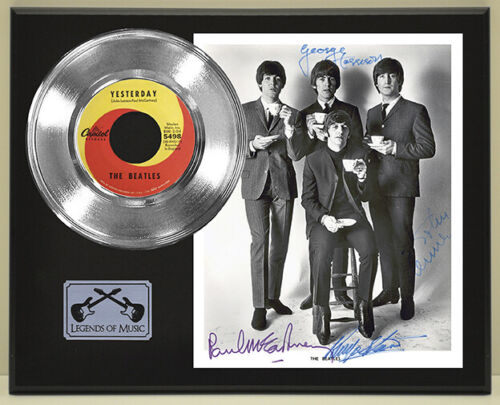 Beatles “Yesterday” Reproduction Signed Silver Record Display Wood Plaque