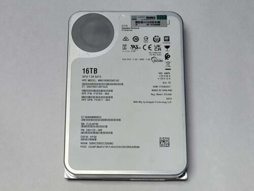 HPE HP 16TB HDD 7.2K 3.5″ SATA HARD DRIVE MB016000GWZHD ST16000NM005G 100%