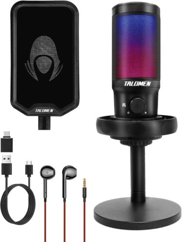 USB Gaming Microphone Mic for PC With Gain Control Zero Latency Rapid Mute