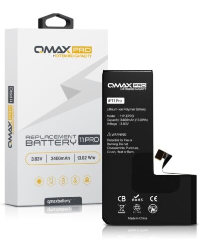 QMAX Pro Extended Capacity Replacement Battery for iPhone 11 Pro (3400 mAH)